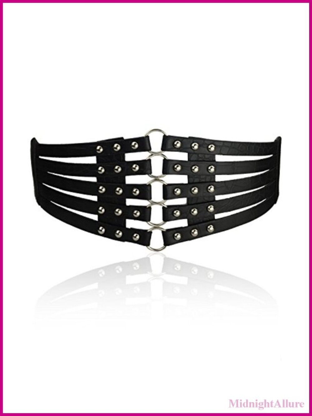 Women's PU Leather Wide Waist Belt Hollow Out Rivets Stretch Cinch